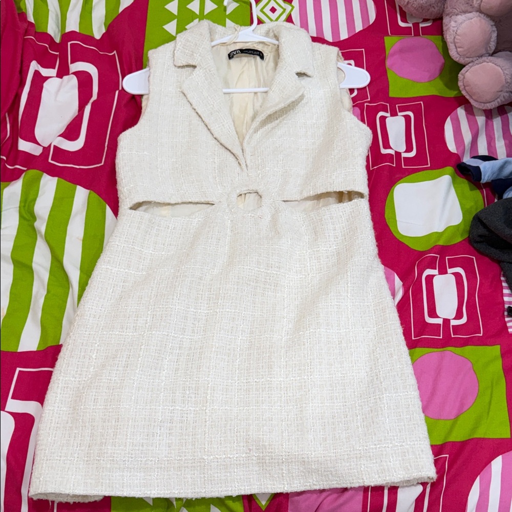 Zara Cream Sleeveless Mini Dress